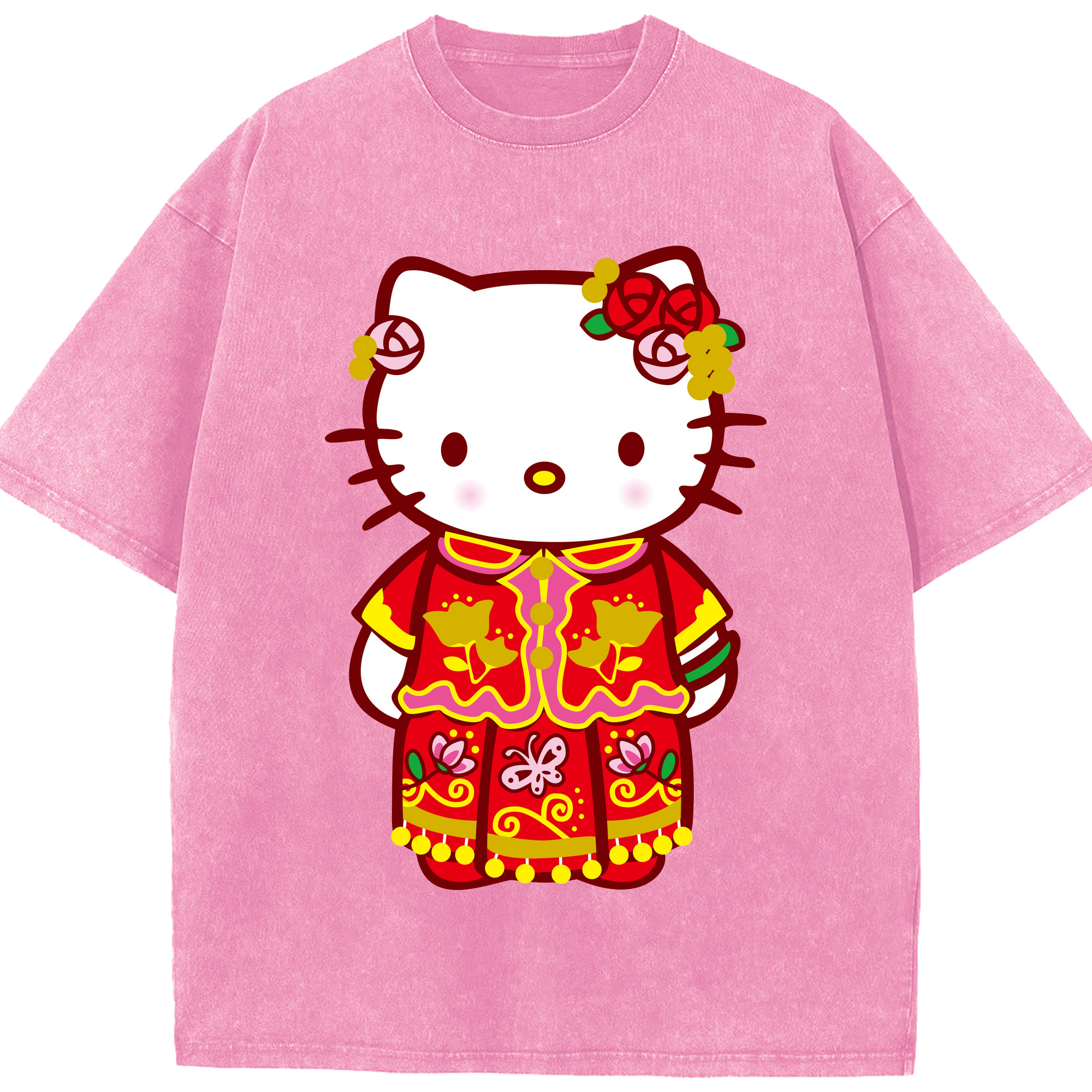 （画像用） Hello Kitty ハローキティ 綿100% ヴィンテージ風 半袖Tシャツ（フロントプリント）
